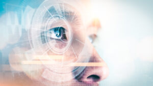 Close-up shot of the eye of a man with macular degeneration